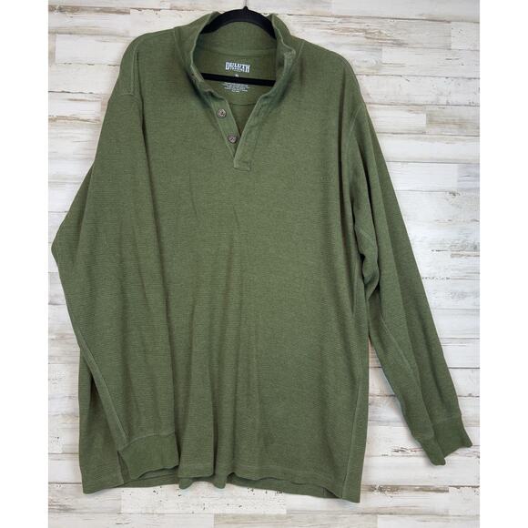 Duluth Trading Co Shirt Mens XL Green Thermal Waffle Knit Henley Mock Neck - Picture 1 of 6